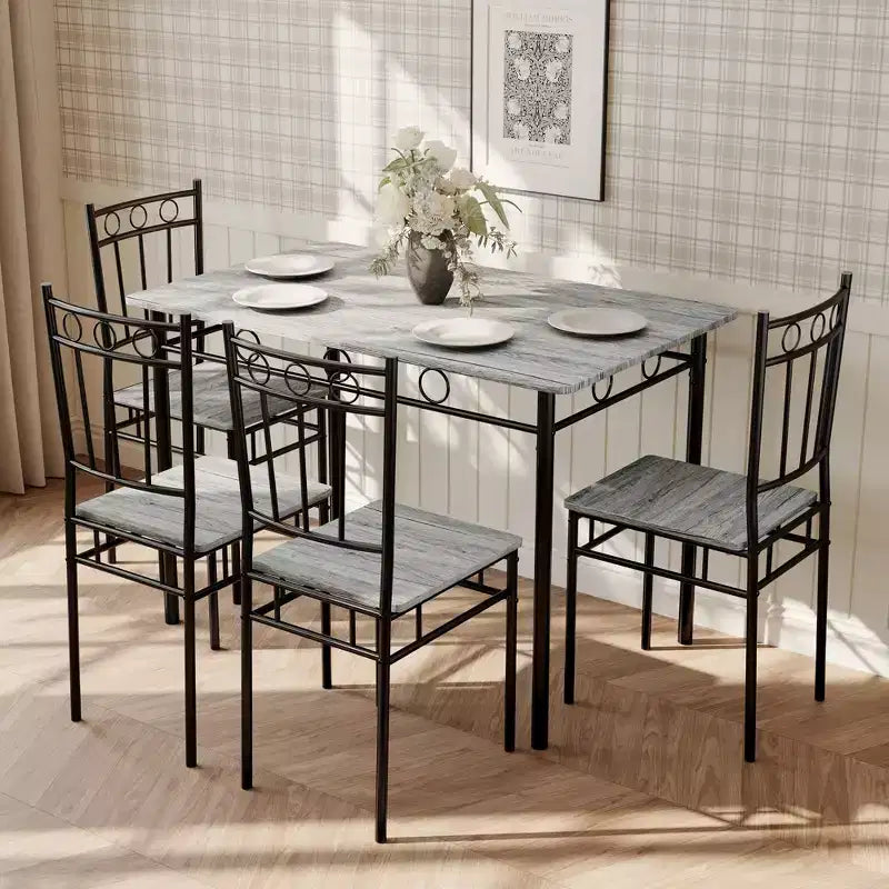 Dyonery Set da Pranzo 5 Pezzi, Tavolo da Cucina in Legno e Sedie per Piccoli Spazi, Angolo Colazione