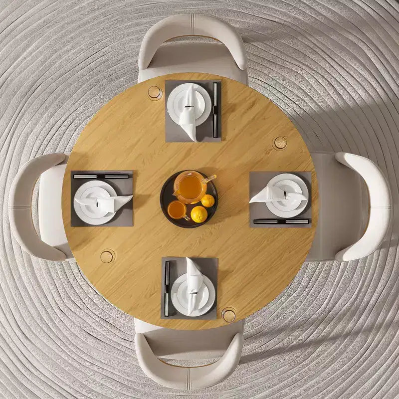 Tavolo da pranzo rotondo in rattan color legno da 46 pollici per 4-6 persone, adatto per sala da pranzo e soggiorno