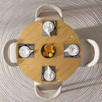 Tavolo da pranzo rotondo in rattan color legno da 46 pollici per 4-6 persone, adatto per sala da pranzo e soggiorno