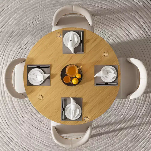 Tavolo da pranzo rotondo in rattan color legno da 46 pollici per 4-6 persone, adatto per sala da pranzo e soggiorno