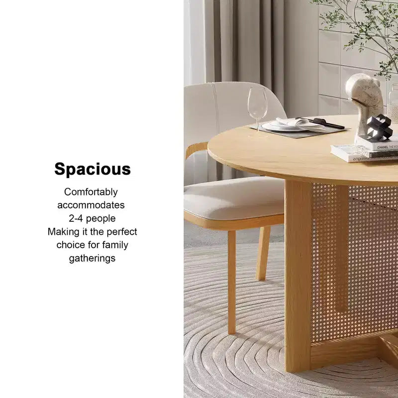 Tavolo da pranzo rotondo in rattan color legno da 46 pollici per 4-6 persone, adatto per sala da pranzo e soggiorno
