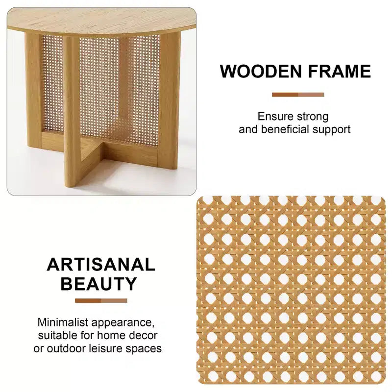Tavolo da pranzo rotondo in rattan color legno da 46 pollici per 4-6 persone, adatto per sala da pranzo e soggiorno