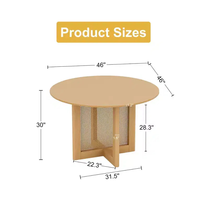Tavolo da pranzo rotondo in rattan color legno da 46 pollici per 4-6 persone, adatto per sala da pranzo e soggiorno