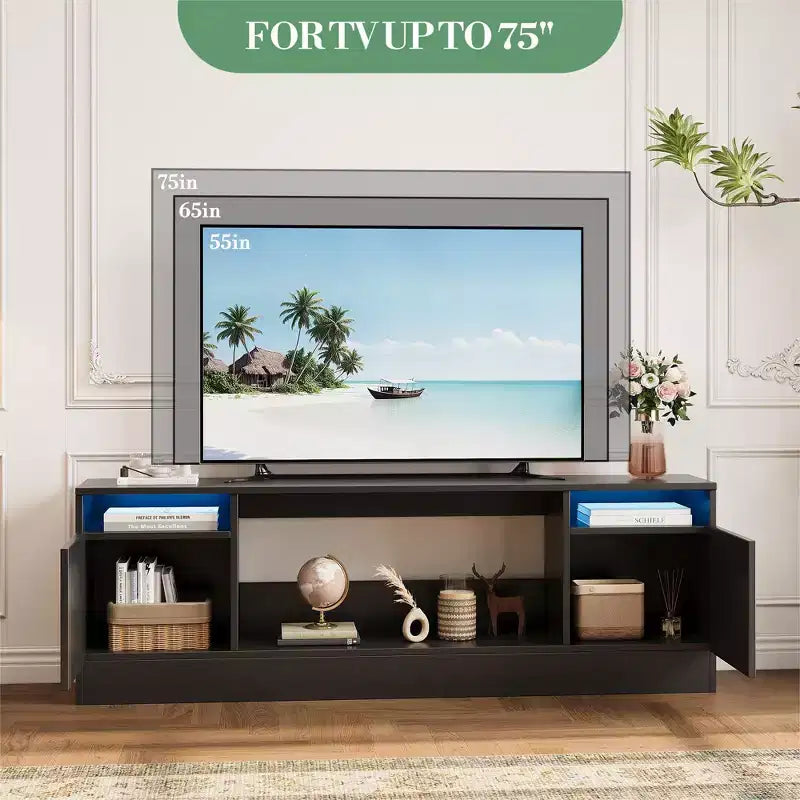 Mobile TV moderno da 75 pollici con contenitore - Centro di intrattenimento compatibile con caminetti elettrici da 36 pollici