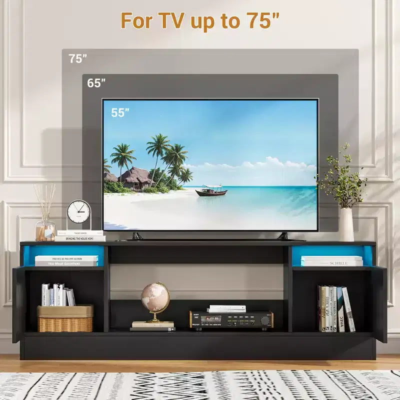 Mobile TV moderno da 75 pollici con contenitore - Centro di intrattenimento compatibile con caminetti elettrici da 36 pollici