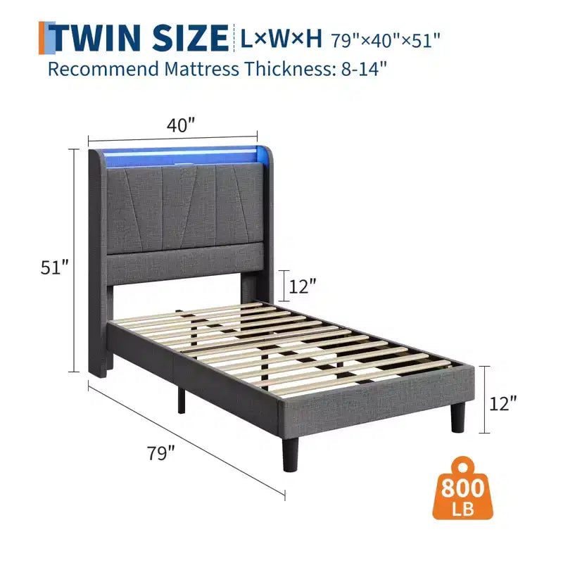Telaio Letto King LED con Stazione di Ricarica, Telaio Letto a Piattaforma Imbottito con Testiera, Supporto a Doghe in Legno, Contenitore Sotto il Letto, Nessuna Rete a Molle Necessaria