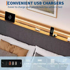 Telaio Letto King LED con Stazione di Ricarica, Telaio Letto a Piattaforma Imbottito con Testiera, Supporto a Doghe in Legno, Contenitore Sotto il Letto, Nessuna Rete a Molle Necessaria