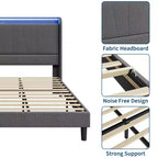 Telaio Letto King LED con Stazione di Ricarica, Telaio Letto a Piattaforma Imbottito con Testiera, Supporto a Doghe in Legno, Contenitore Sotto il Letto, Nessuna Rete a Molle Necessaria