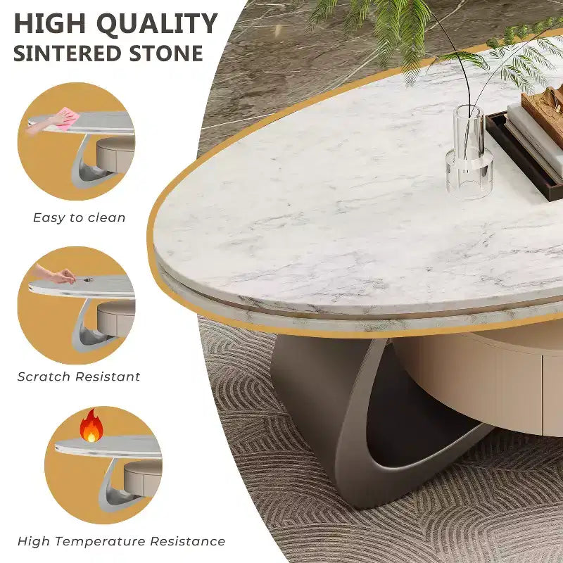 ATJafurn Tavolino Moderno Ovale da 47.2'' Lusso, con Piano in Finto Marmo e Base in Acciaio Inox