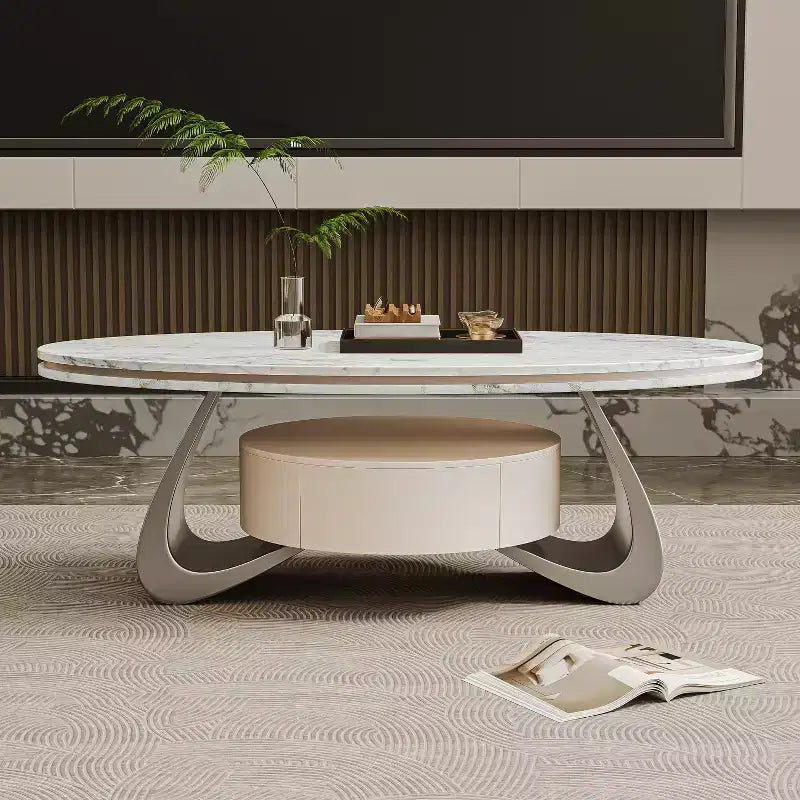 ATJafurn Tavolino Moderno Ovale da 47.2'' Lusso, con Piano in Finto Marmo e Base in Acciaio Inox