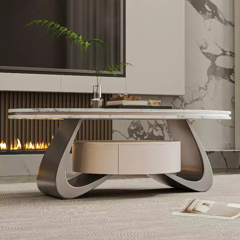 ATJafurn Tavolino Moderno Ovale da 47.2'' Lusso, con Piano in Finto Marmo e Base in Acciaio Inox