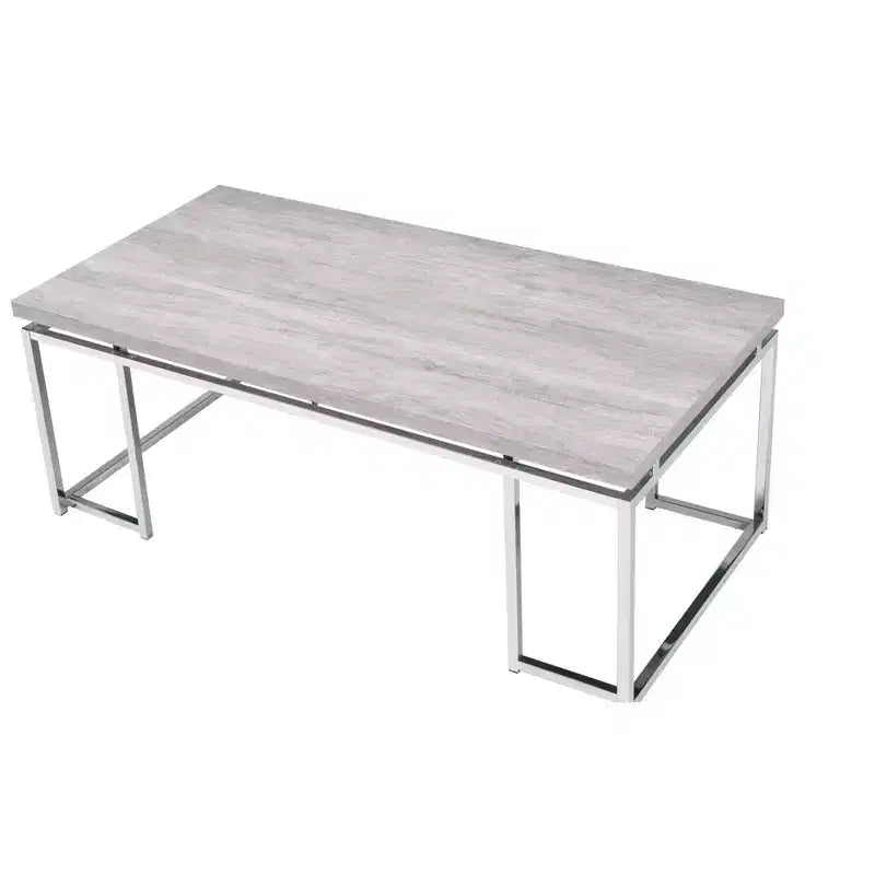 HomeRoots 47 Tavolino da Salotto con Struttura in Metallo, Legno di Quercia e Argento