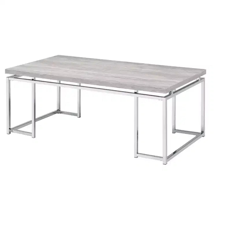 HomeRoots 47 Tavolino da Salotto con Struttura in Metallo, Legno di Quercia e Argento