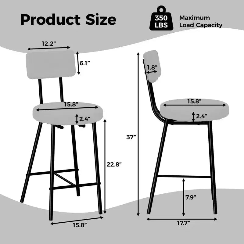 GustoWave Sgabelli da bar set da 2, sgabelli da bar moderni con schienale, sgabelli da isola con altezza seduta di 56 cm e gambe in metallo per bar, cucina