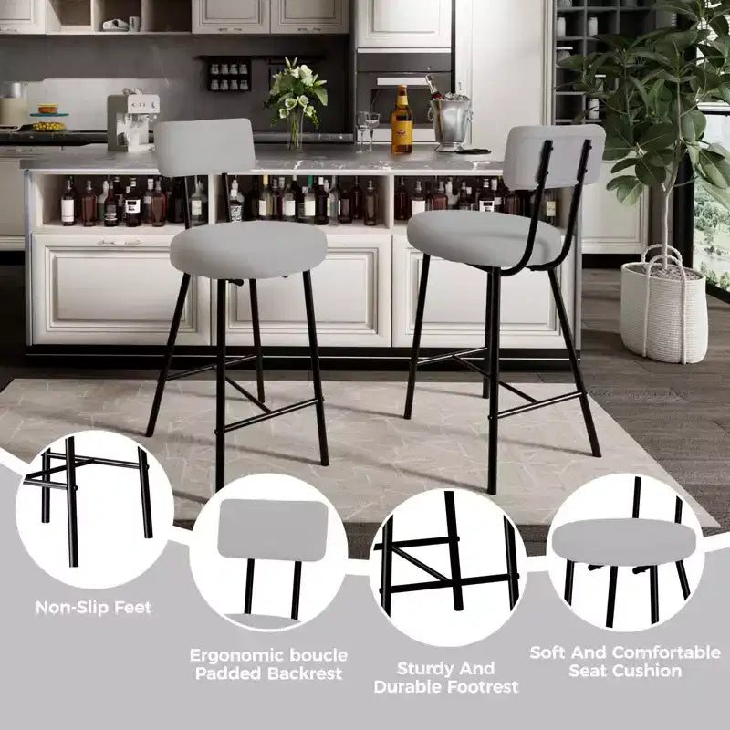 GustoWave Sgabelli da bar set da 2, sgabelli da bar moderni con schienale, sgabelli da isola con altezza seduta di 56 cm e gambe in metallo per bar, cucina