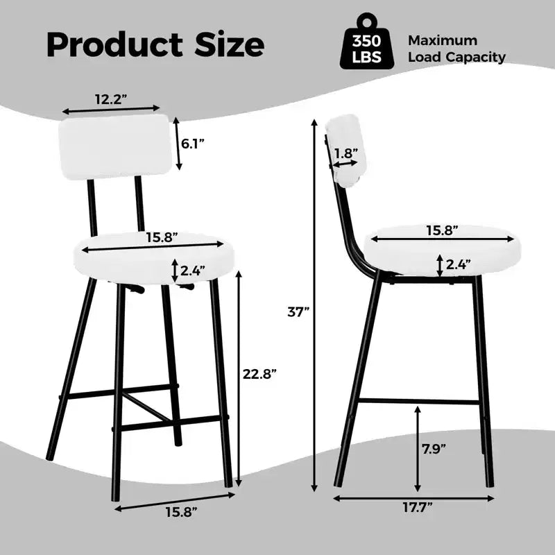 GustoWave Sgabelli da bar set da 2, sgabelli da bar moderni con schienale, sgabelli da isola con altezza seduta di 56 cm e gambe in metallo per bar, cucina