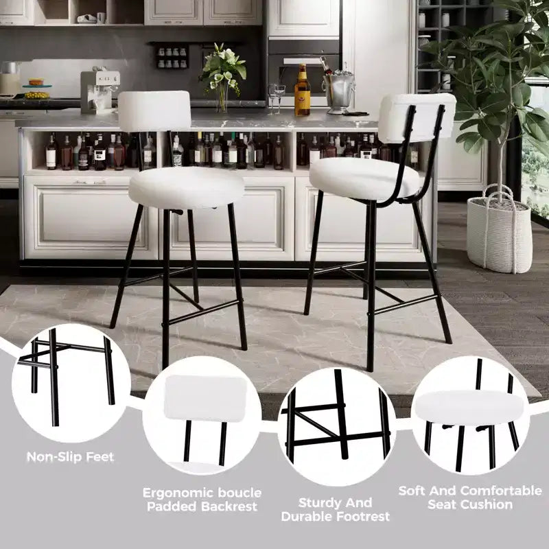 GustoWave Sgabelli da bar set da 2, sgabelli da bar moderni con schienale, sgabelli da isola con altezza seduta di 56 cm e gambe in metallo per bar, cucina