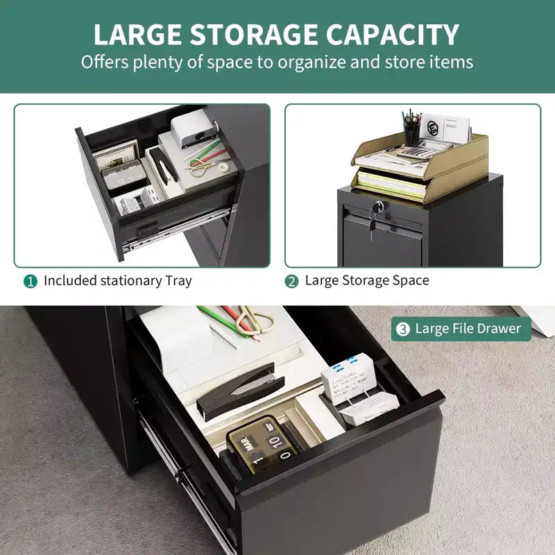 Armadietto metallico portadocumenti con serratura - Organizzatore verticale a 3 cassetti per cartelle formato Letter/Legale/A4, per ufficio