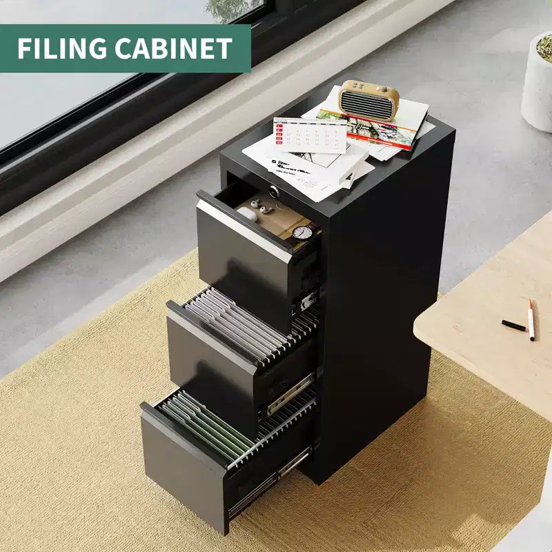 Armadietto metallico portadocumenti con serratura - Organizzatore verticale a 3 cassetti per cartelle formato Letter/Legale/A4, per ufficio