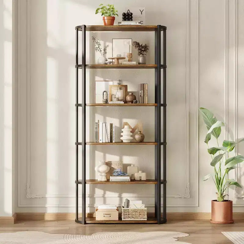 Acekool 71 Libreria in Legno, Scaffale Industriale a 6 Livelli con Struttura in Metallo, Grande Scaffale Aperto per Camera da Letto, Soggiorno, Ufficio, Marrone
