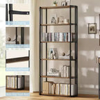 Acekool 71 Libreria in Legno, Scaffale Industriale a 6 Livelli con Struttura in Metallo, Grande Scaffale Aperto per Camera da Letto, Soggiorno, Ufficio, Marrone