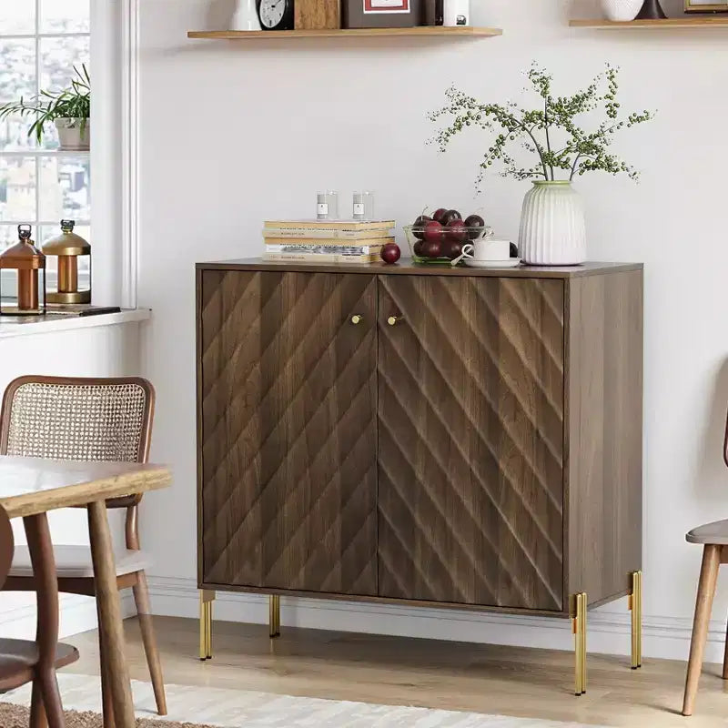 Okak Vintage Madia Credenza, Mobile Contenitore Decorativo con 2 Ante e Ripiani Regolabili, Tavolo Consolle per Cucina Soggiorno/Sala da Pranzo