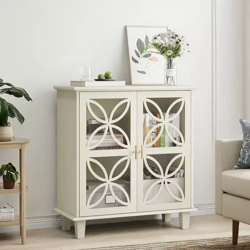 Okak Vintage Madia Credenza, Mobile Contenitore Decorativo con 2 Ante e Ripiani Regolabili, Tavolo Consolle per Cucina Soggiorno/Sala da Pranzo