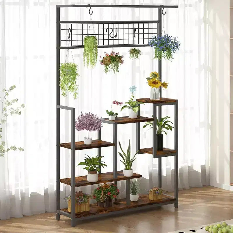 Plant Stand, 7-Tier Indoor Metal Shelf with Grow Lights - Multi-Level Display Rack for Plants, Decor, Living Room