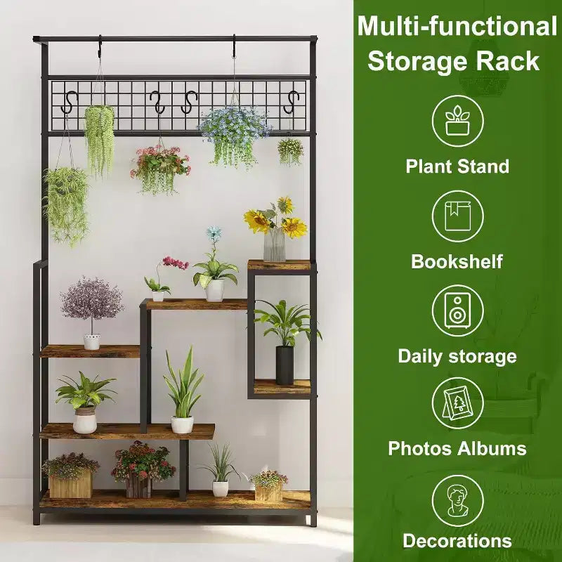 Portapiante, Scaffale in Metallo a 7 Livelli per Interni con Luci di Coltivazione - Espositore Multi-Livello per Piante, Decorazioni, Soggiorno