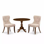 HomeStock Belmont, set da pranzo di 3 pezzi, 1 tavolo allungabile e 2 sedie da pranzo in tessuto di lino chiaro - Finitura noce acacia