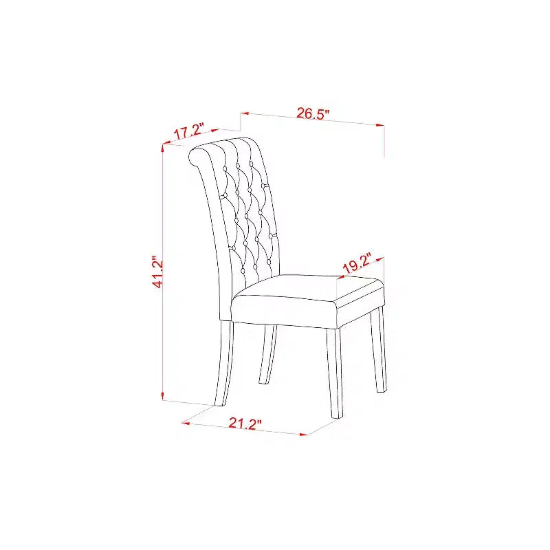 Set da pranzo HomeStock Belmont 6 pezzi include un tavolo da pranzo rettangolare, quattro sedie Parson con tessuto Light Fawn e una panca, finitura mogano