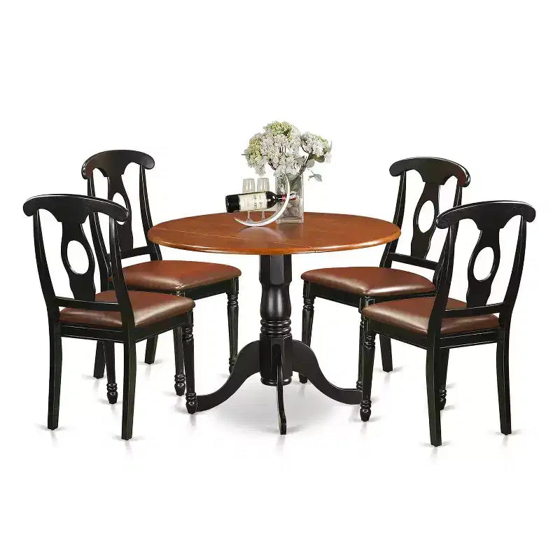 HomeStock Belmont Set da Pranzo - Tavolo da Pranzo Piccolo e Sedie da Pranzo, con Ante a Ribalta, Burro e Ciliegio