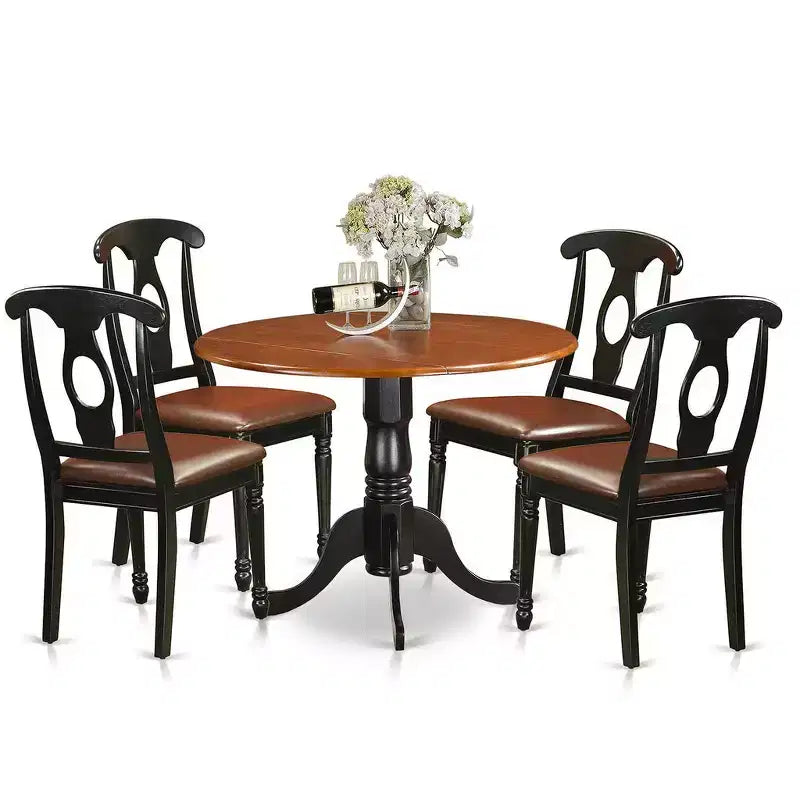 HomeStock Belmont Set da Pranzo - Tavolo da Pranzo Piccolo e Sedie da Pranzo, con Ante a Ribalta, Burro e Ciliegio