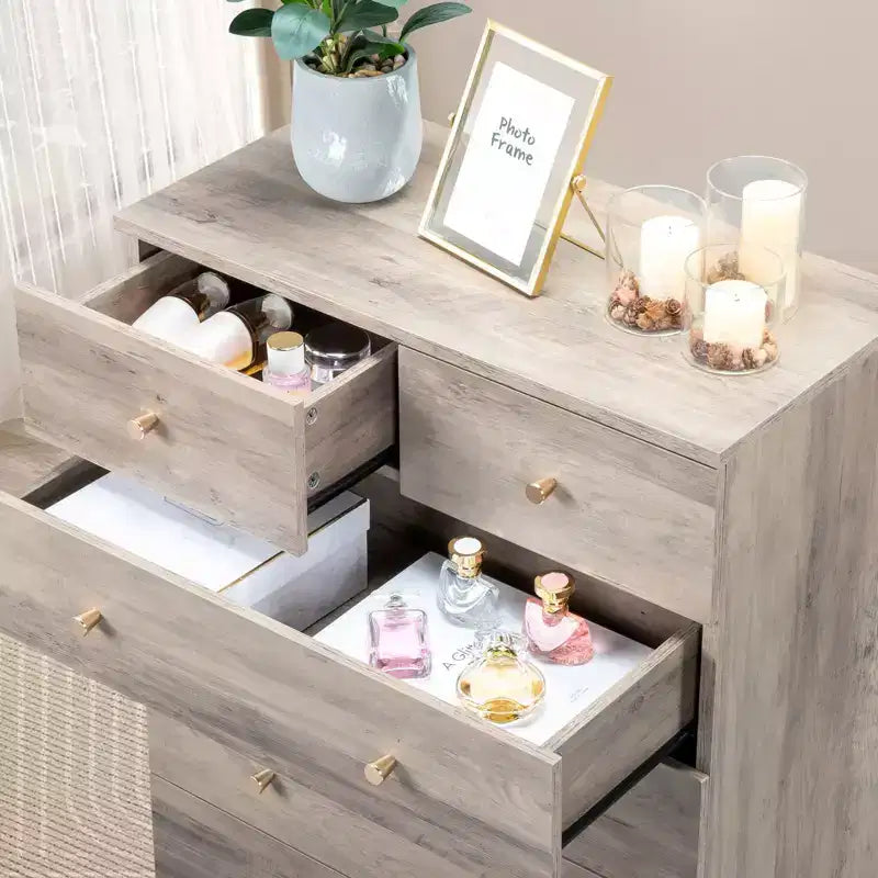 Cassettiera Karl Home a 5 cassetti, grigia, in truciolato, larghezza 25.98in.