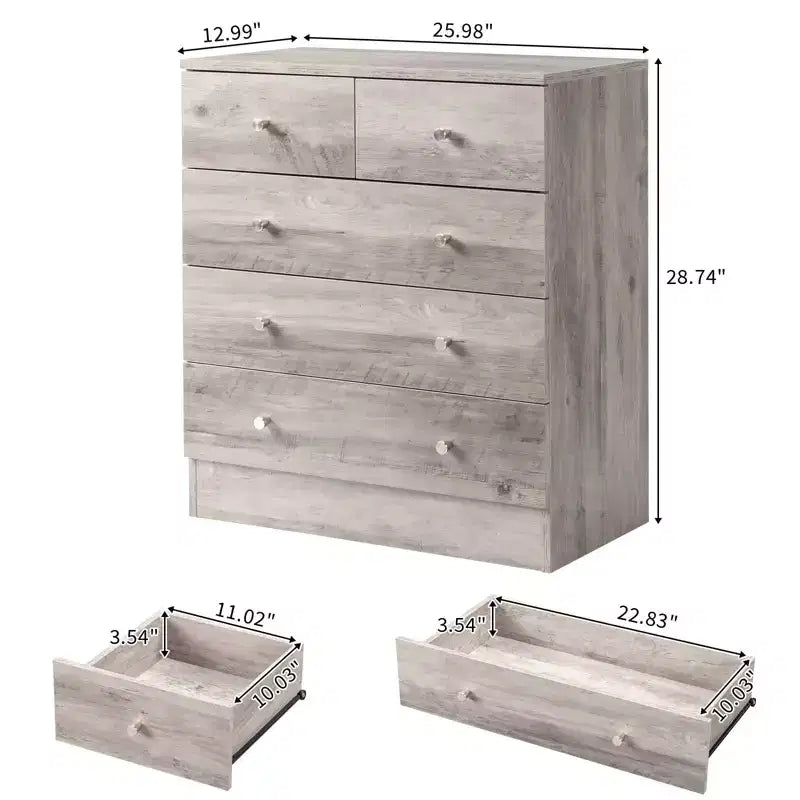 Cassettiera Karl Home a 5 cassetti, grigia, in truciolato, larghezza 25.98in.