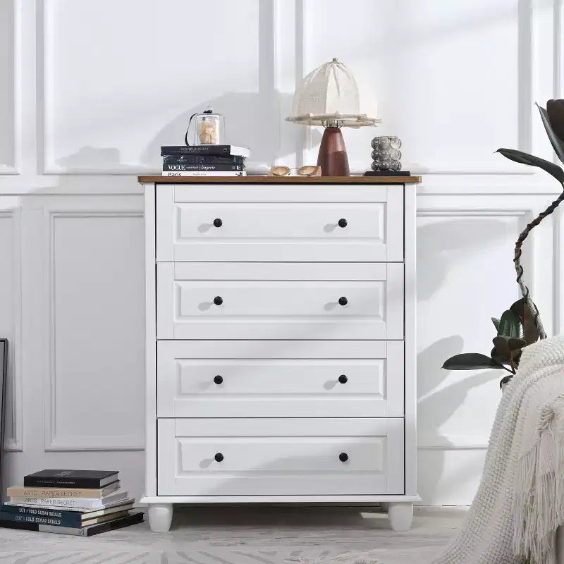 MAYEERTY Modern Storage Cabinet with 4 Drawers Tall Wood for Living Room Hallway Ivory White