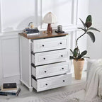 MAYEERTY Mobile Contenitore Moderno con 4 Cassetti Alto in Legno per Soggiorno Ingresso Bianco Avorio