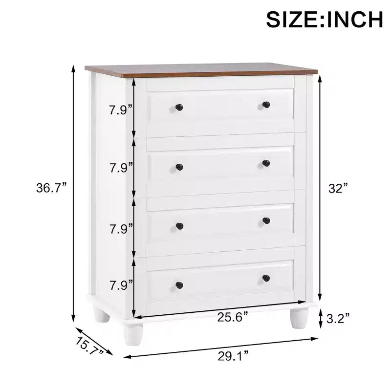 MAYEERTY Mobile Contenitore Moderno con 4 Cassetti Alto in Legno per Soggiorno Ingresso Bianco Avorio