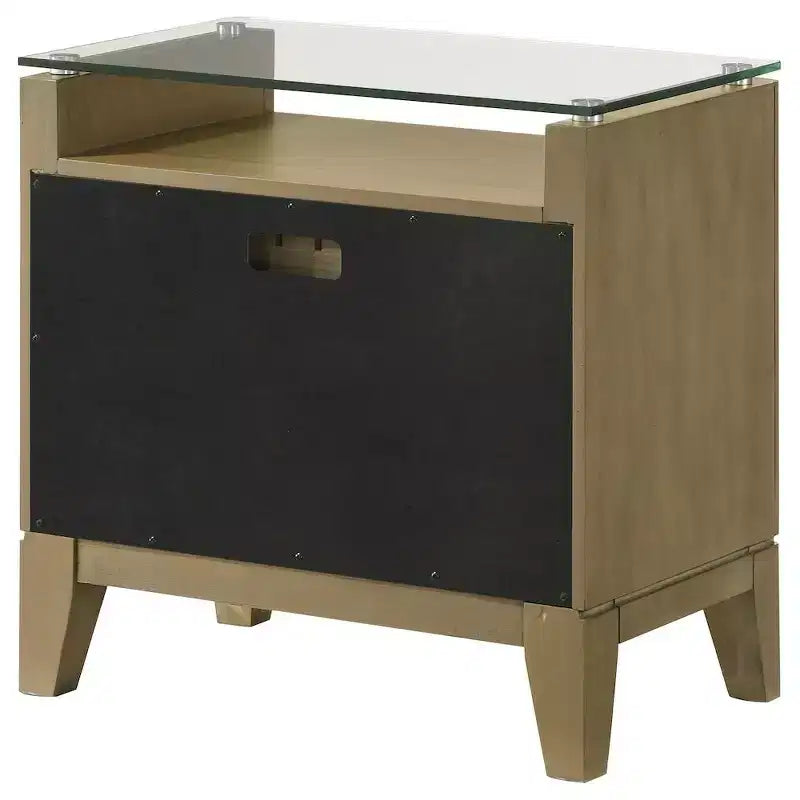Coaster, Comodino Granada con 2 cassetti e piano in vetro, Pino naturale