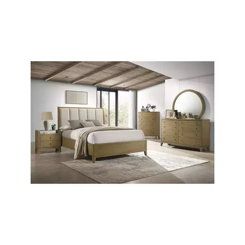 Coaster, Comodino Granada con 2 cassetti e piano in vetro, Pino naturale