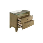 Coaster, Comodino Granada con 2 cassetti e piano in vetro, Pino naturale