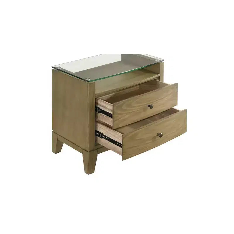 Coaster, Comodino Granada con 2 cassetti e piano in vetro, Pino naturale