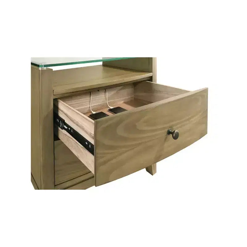 Coaster, Comodino Granada con 2 cassetti e piano in vetro, Pino naturale