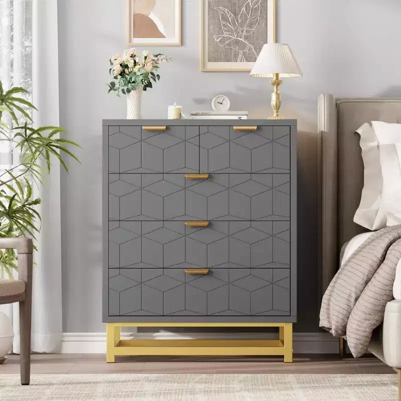 Comodino Moderno con Cassetti, Organizer per Armadio con Gambe in Metallo, Ampio Spazio e 5 Cassetti per Camera da Letto, Soggiorno, Corridoio