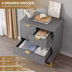 Comodino Moderno con Cassetti, Organizer per Armadio con Gambe in Metallo, Ampio Spazio e 5 Cassetti per Camera da Letto, Soggiorno, Corridoio