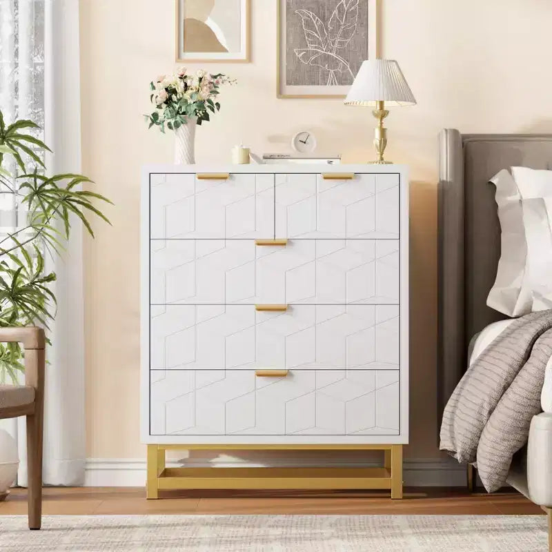 Comodino Moderno con Cassetti, Organizer per Armadio con Gambe in Metallo, Ampio Spazio e 5 Cassetti per Camera da Letto, Soggiorno, Corridoio