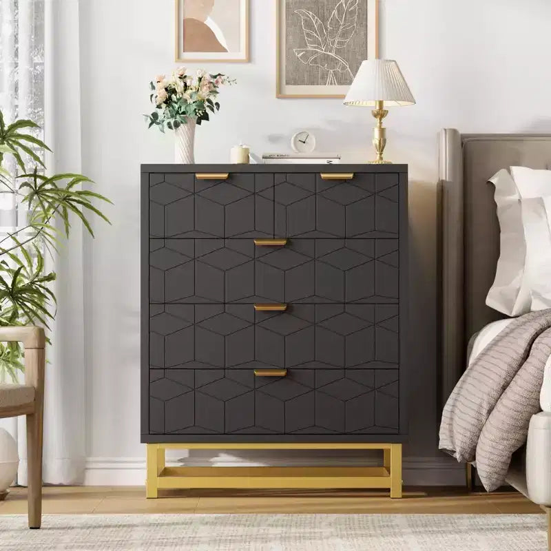 Comodino Moderno con Cassetti, Organizer per Armadio con Gambe in Metallo, Ampio Spazio e 5 Cassetti per Camera da Letto, Soggiorno, Corridoio
