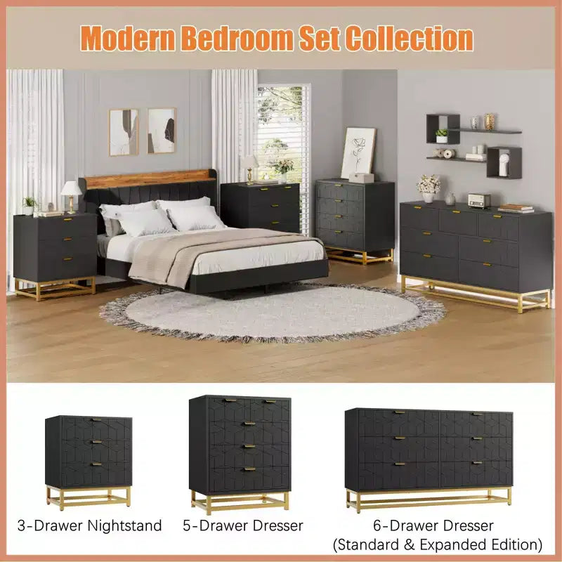 Comodino Moderno con Cassetti, Organizer per Armadio con Gambe in Metallo, Ampio Spazio e 5 Cassetti per Camera da Letto, Soggiorno, Corridoio