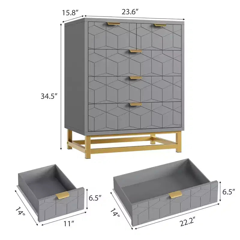 Comodino Moderno con Cassetti, Organizer per Armadio con Gambe in Metallo, Ampio Spazio e 5 Cassetti per Camera da Letto, Soggiorno, Corridoio