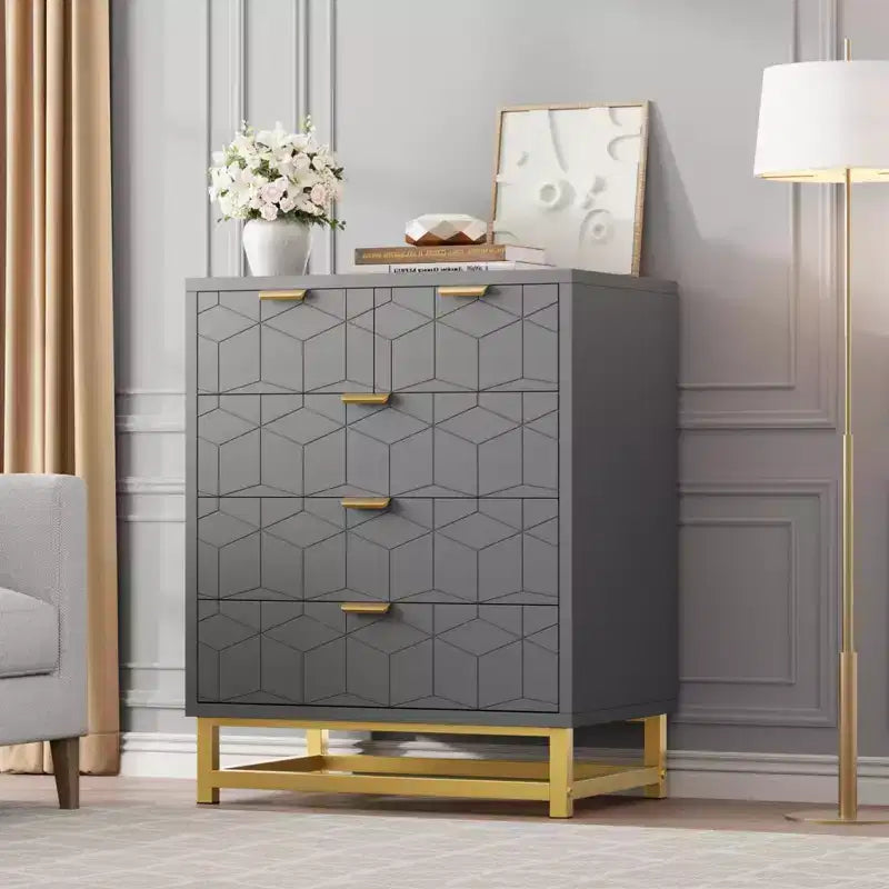 Comodino Moderno con Cassetti, Organizer per Armadio con Gambe in Metallo, Ampio Spazio e 5 Cassetti per Camera da Letto, Soggiorno, Corridoio